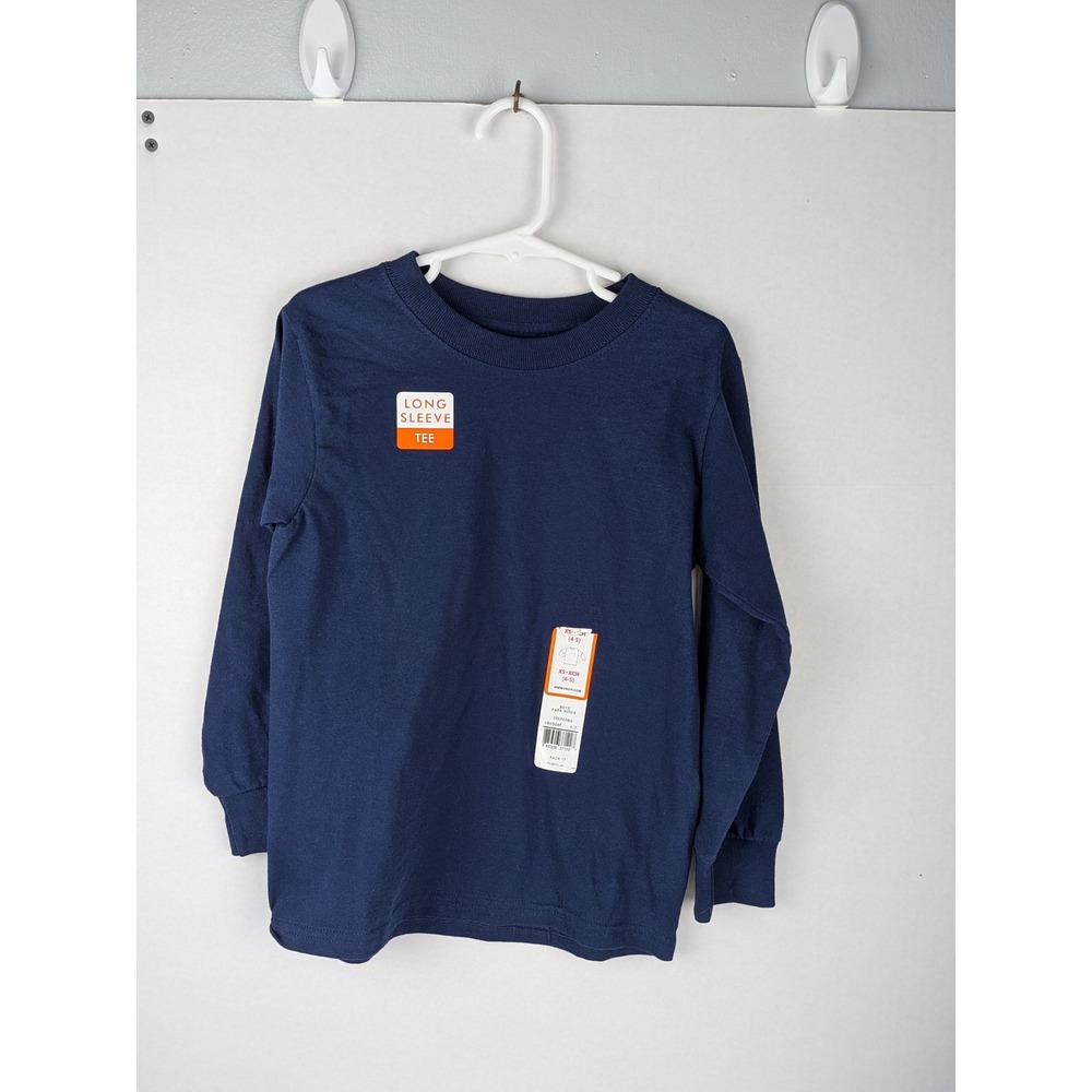 Fruit of‎ the Loom Kids Navy Blue Long Sleeve Tee Shirt Size XS 4/5 Cotton